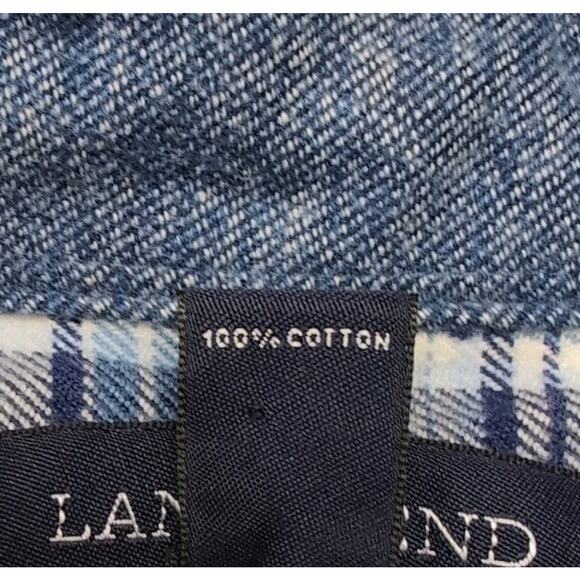 Lands End Flannel Shirt Mens M Blue Casual Outdoor Camping Fishing Flip Cuff - Picture 10 of 16